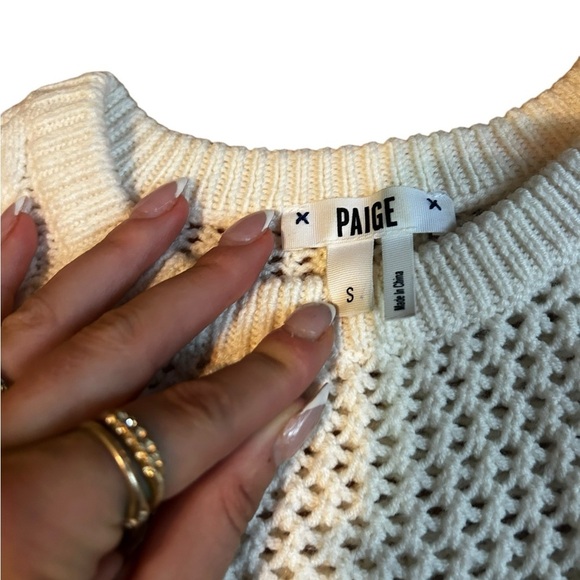 PAIGE long sleeve scoop neck knit crochet sweater merino polyester ivory small - Picture 3 of 9